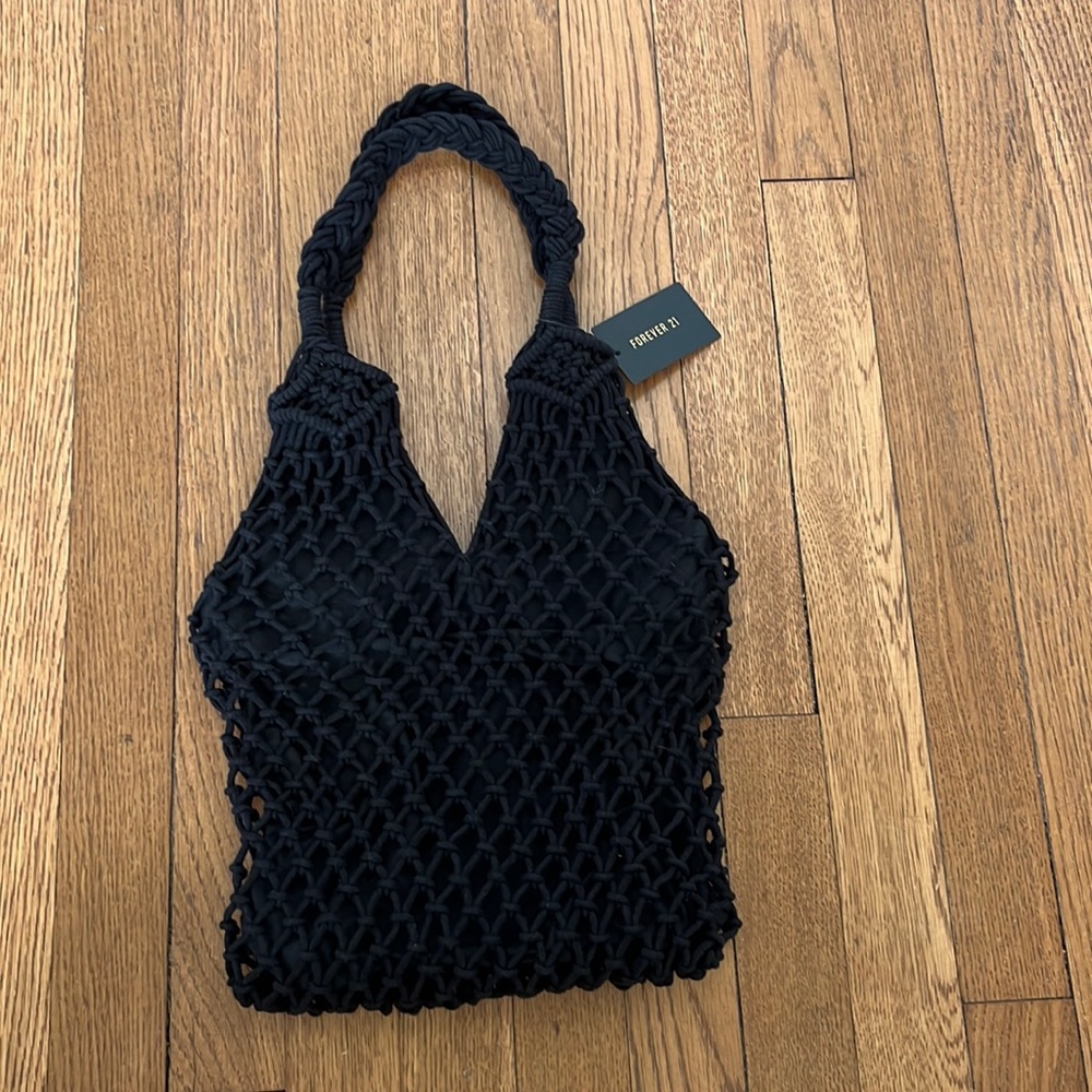 Black handbag crochet purse